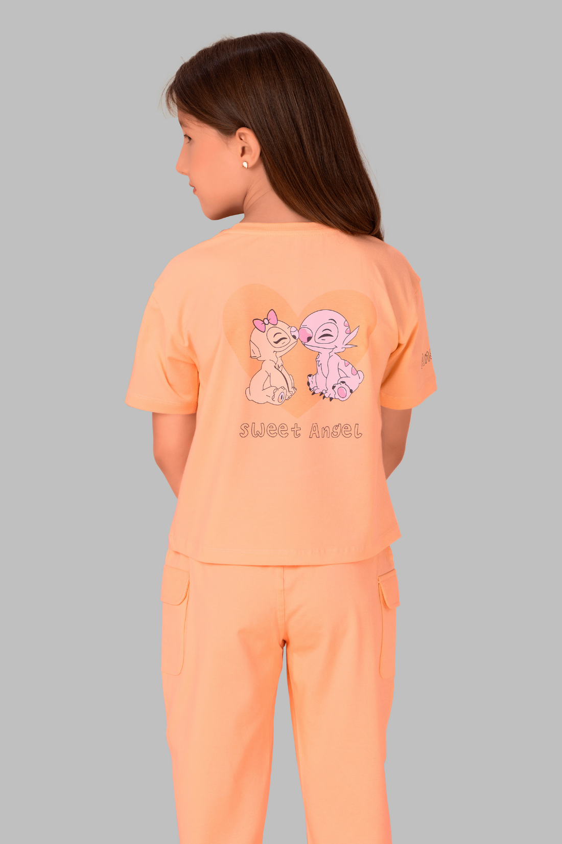 Pretty Kitty Peach Top Pajama Set For Girls