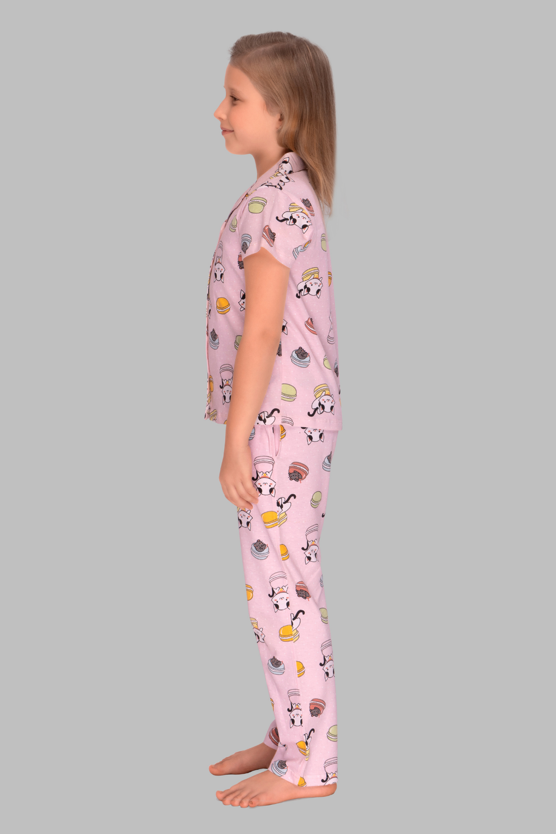 Pink Bun and Kitty Collar And Pajama Set for Girls