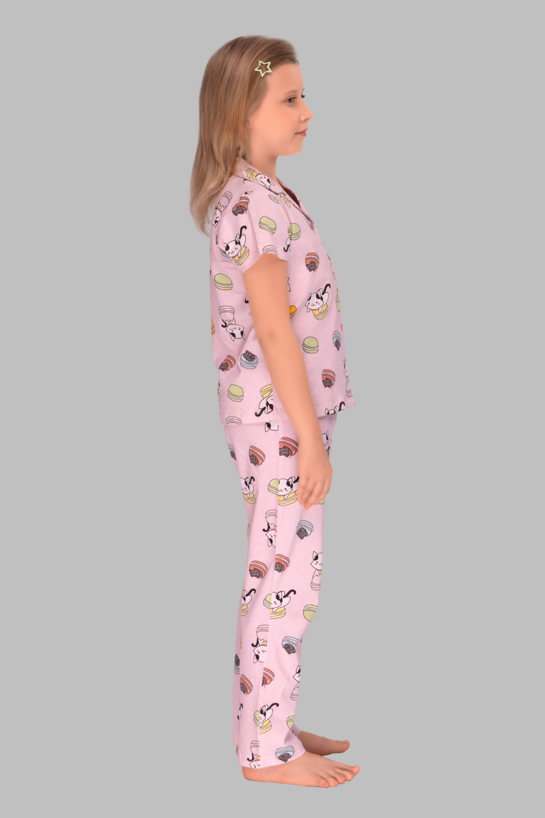 Pink Bun and Kitty Collar And Pajama Set for Girls
