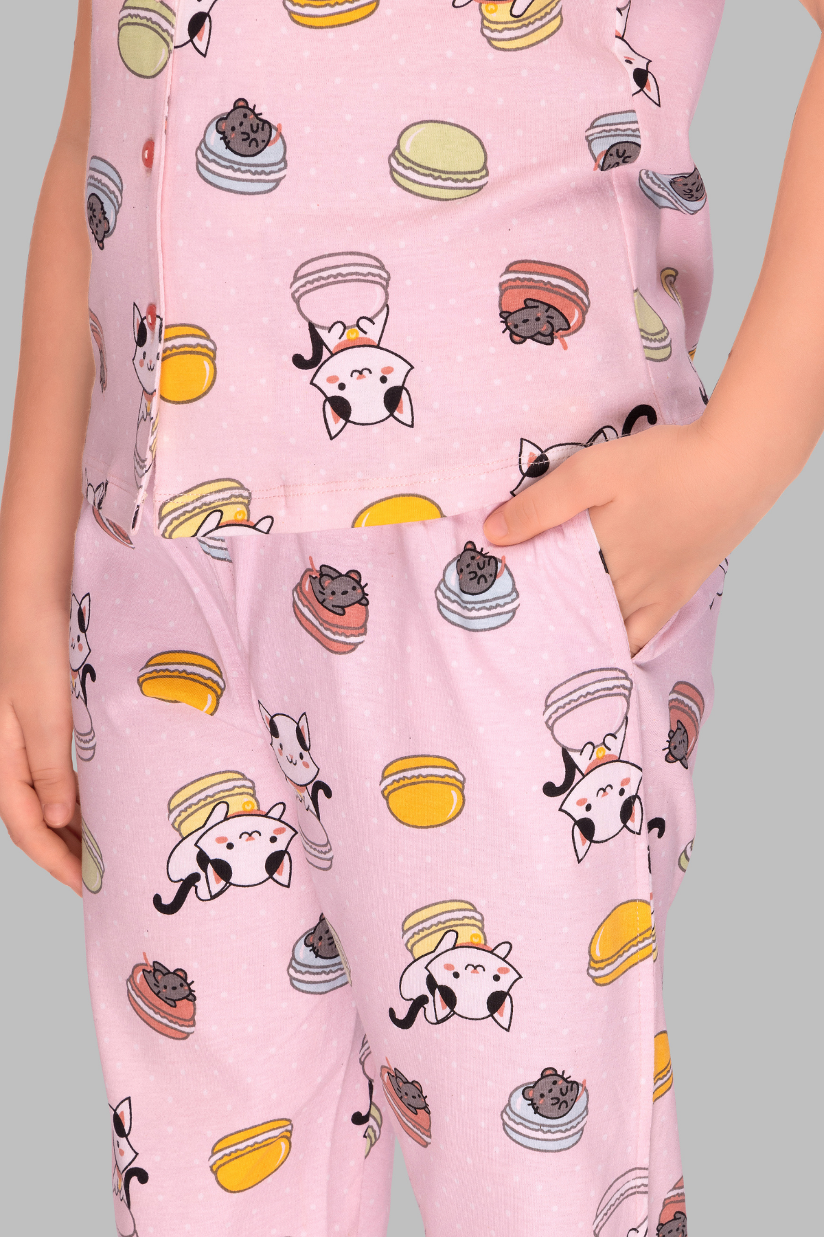 Pink Bun and Kitty Collar And Pajama Set for Girls