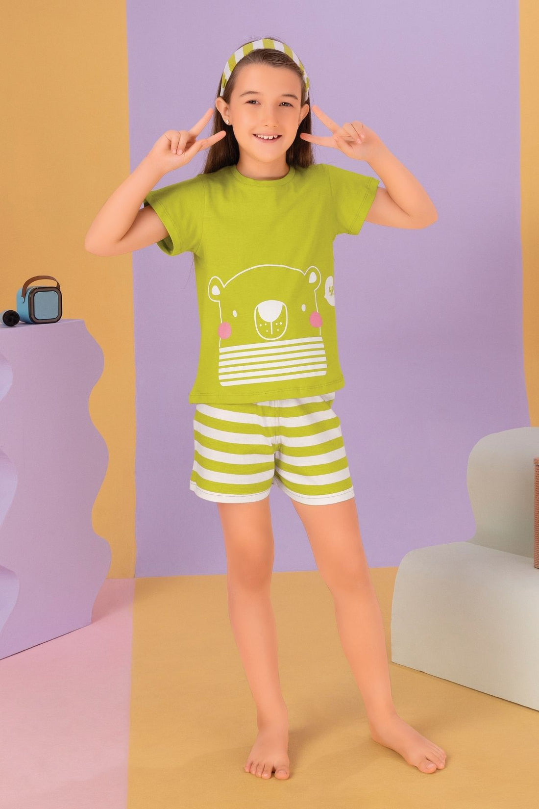 3 Piece Nightsuits Top Pajama Shorts Sets For Girls