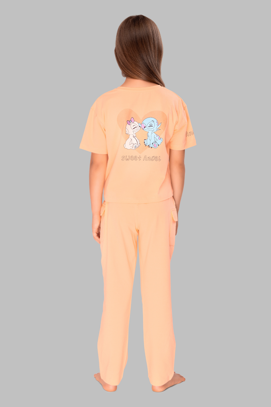 Pretty Kitty Peach Top Pajama Set For Girls