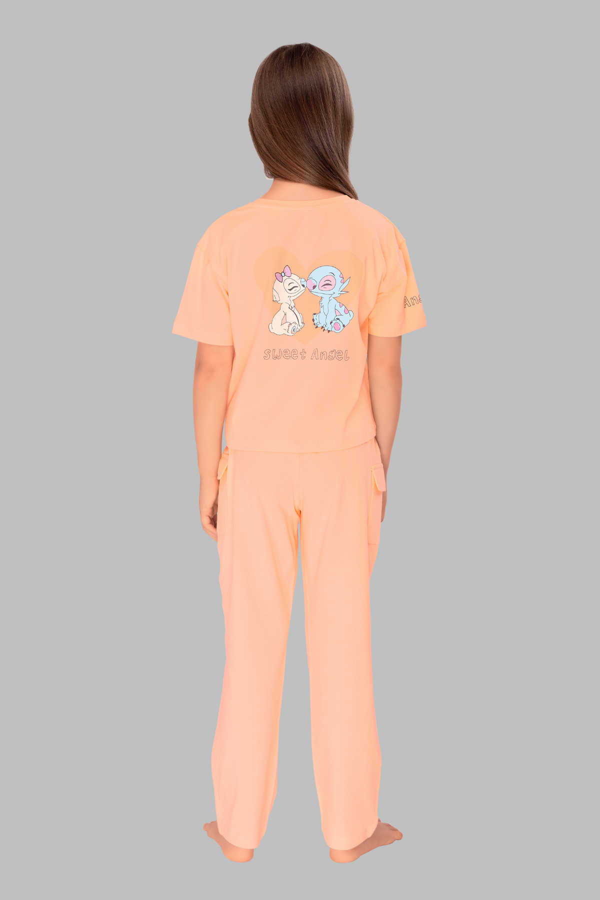 Pretty Kitty Peach Top Pajama Set For Girls