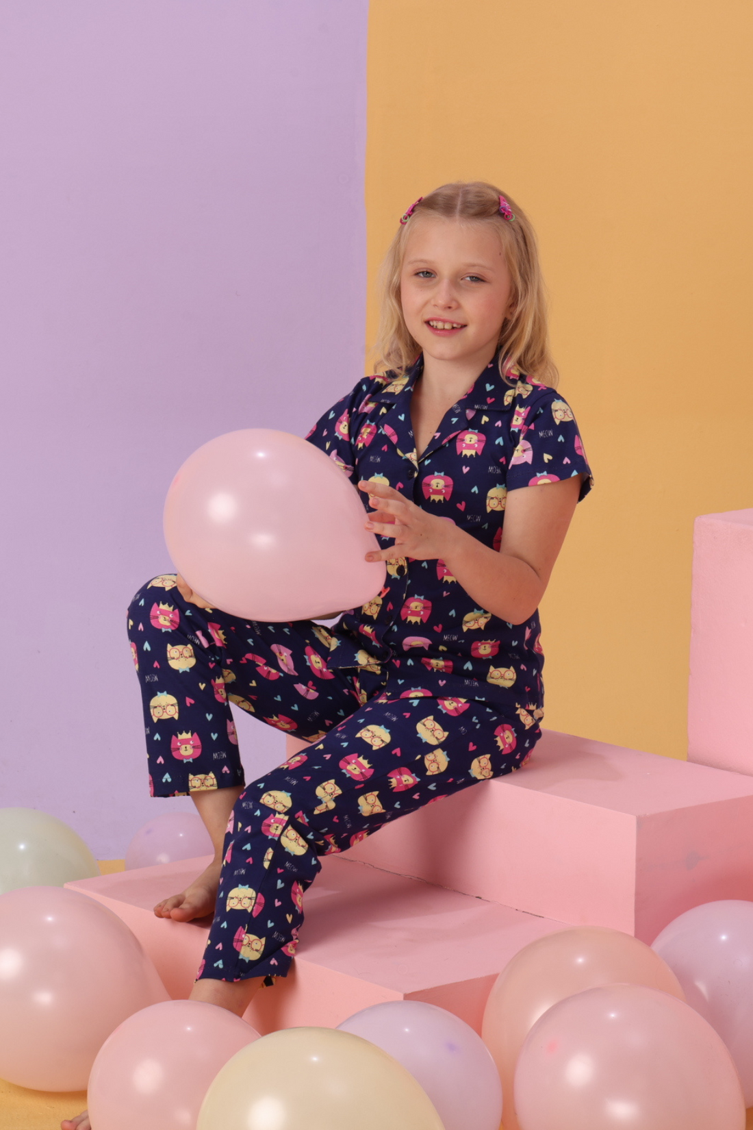 Comfy Collar Pajama Shirt  Set CL 25098