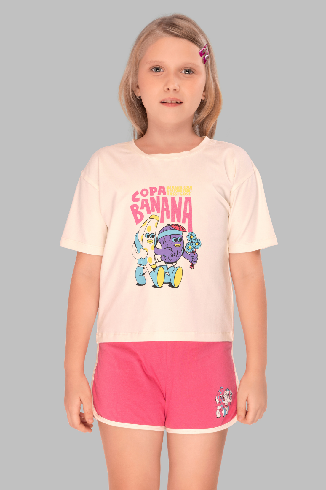 Pink Copa Banana Shorts Set For Girls SH 25043