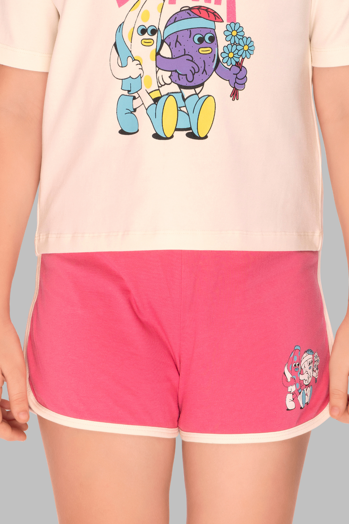 Pink Copa Banana Shorts Set For Girls SH 25043