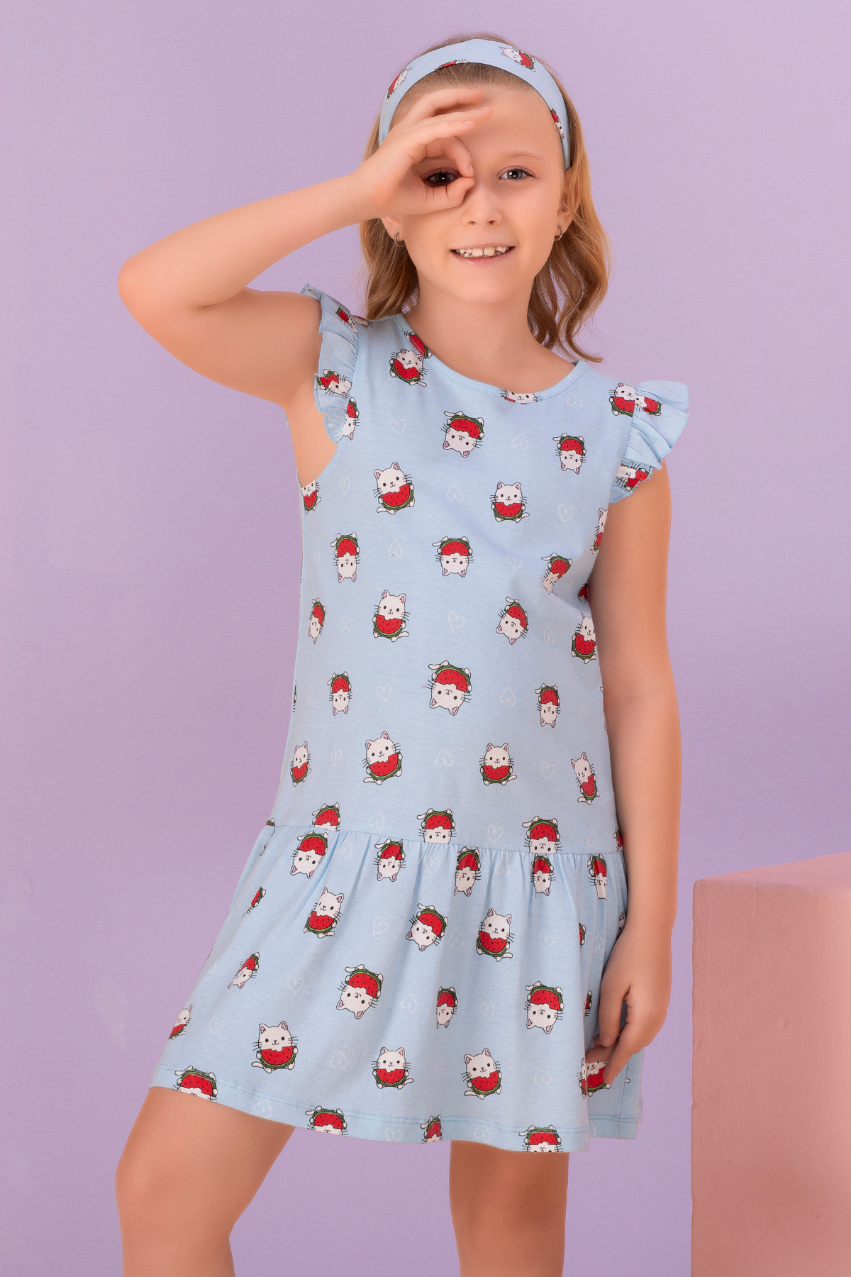 Playful Kitty Lounge Dress For Girls