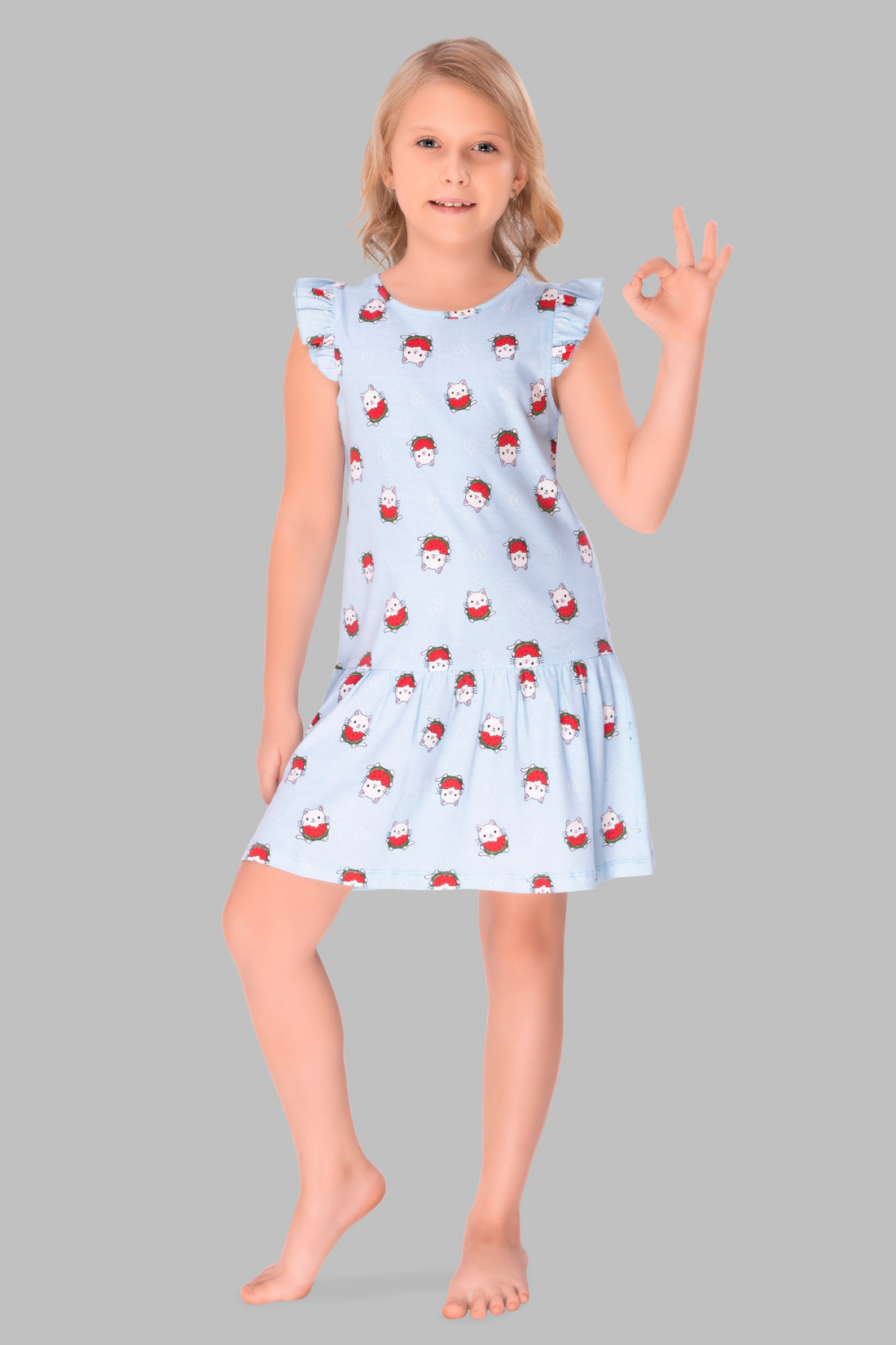 Playful Kitty Lounge Dress For Girls