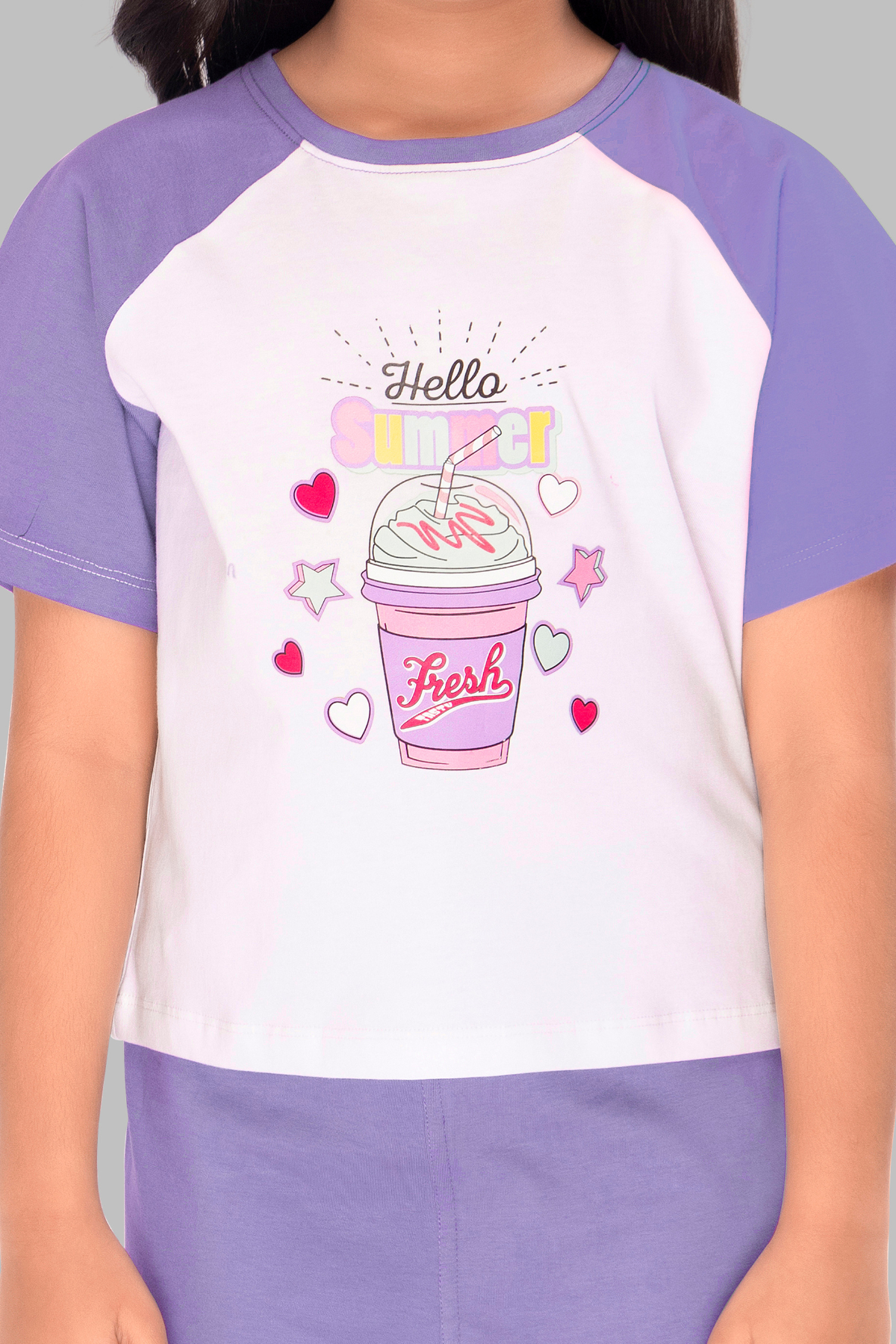 Colour Block Shorts Set For Girls