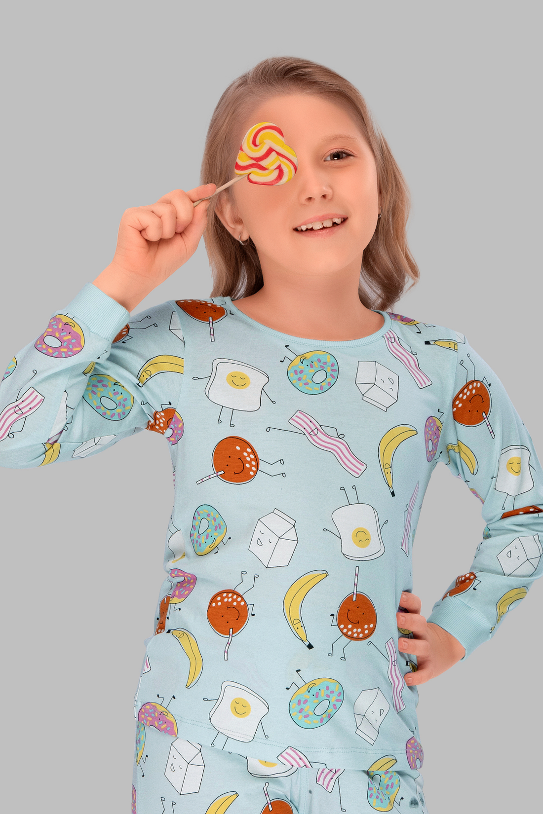 Fruit Doughnuts Cozy Nightsuits Top Pajama Set For Girls