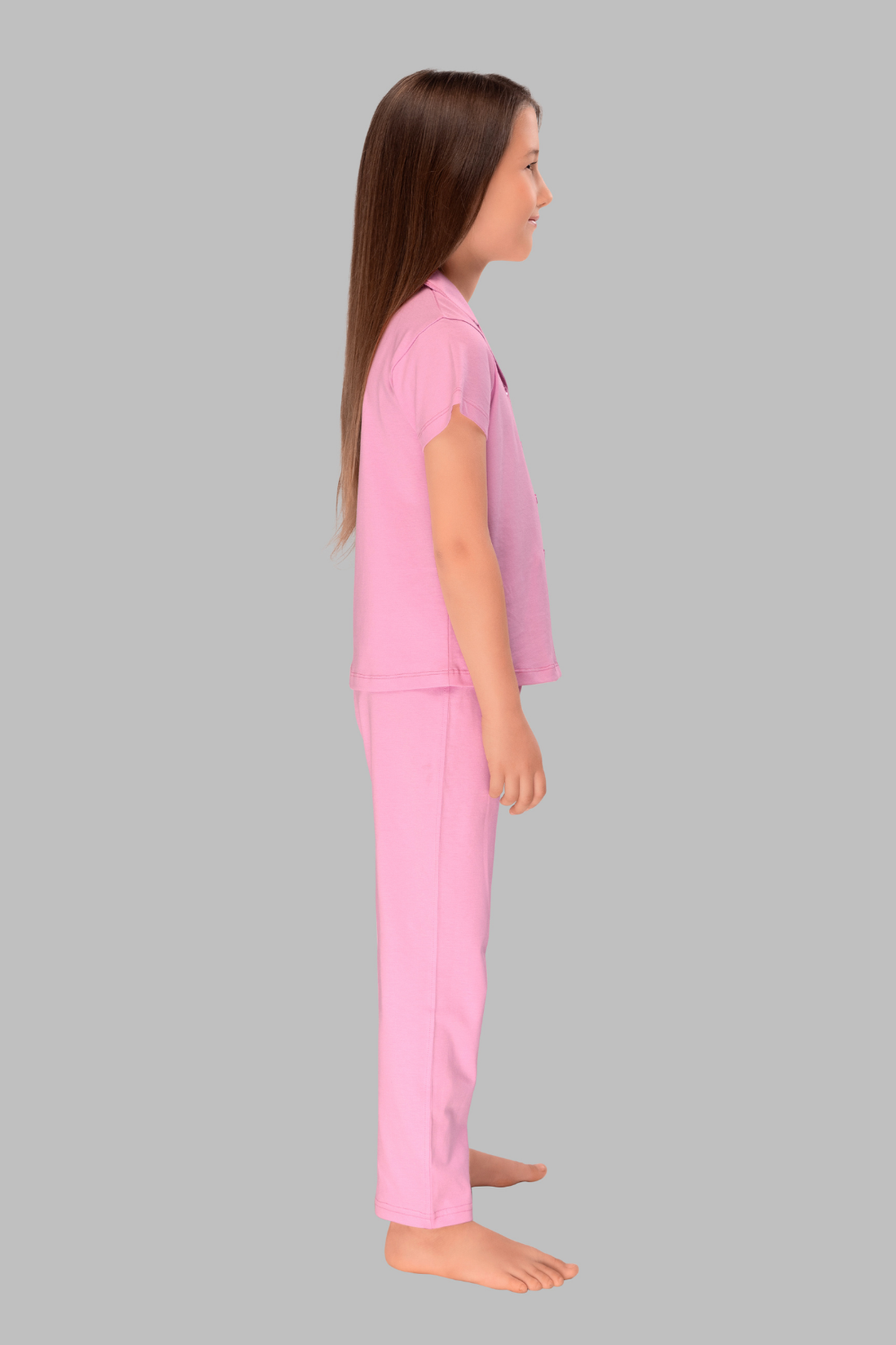 Teddy Print  Baby Pink Collar And Pajama Set For Girls
