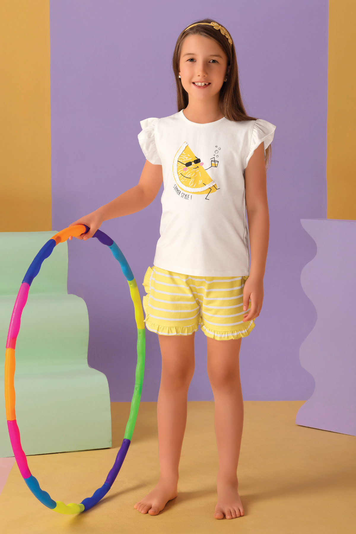 White Summer Special Shorts Set For Girls SH 25045