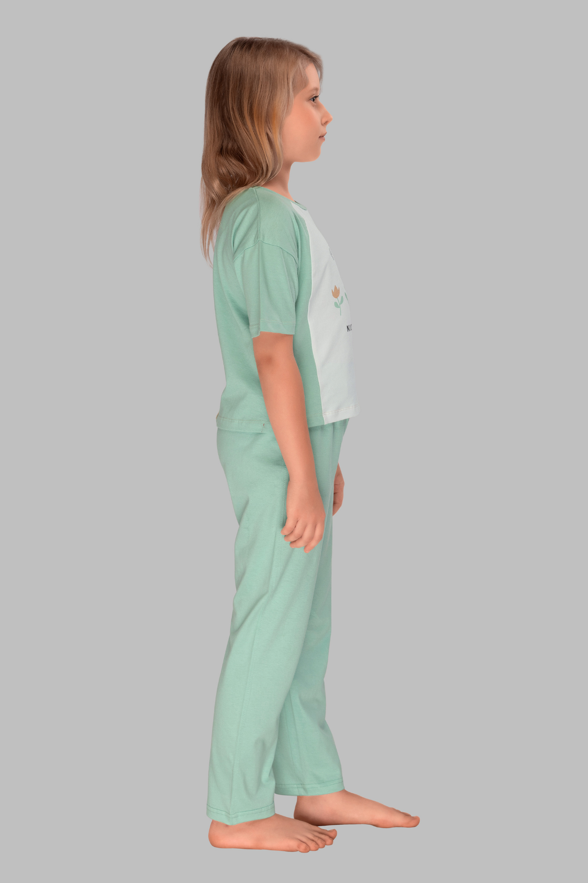 Pastel Petals Color Blocked Top Pajama Sets For Girls PJ 25014