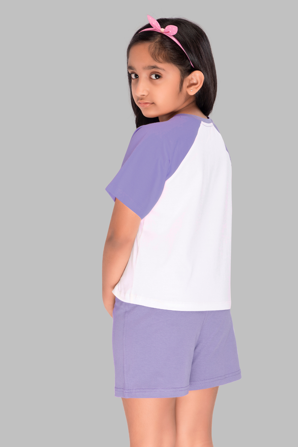 Colour Block Shorts Set For Girls