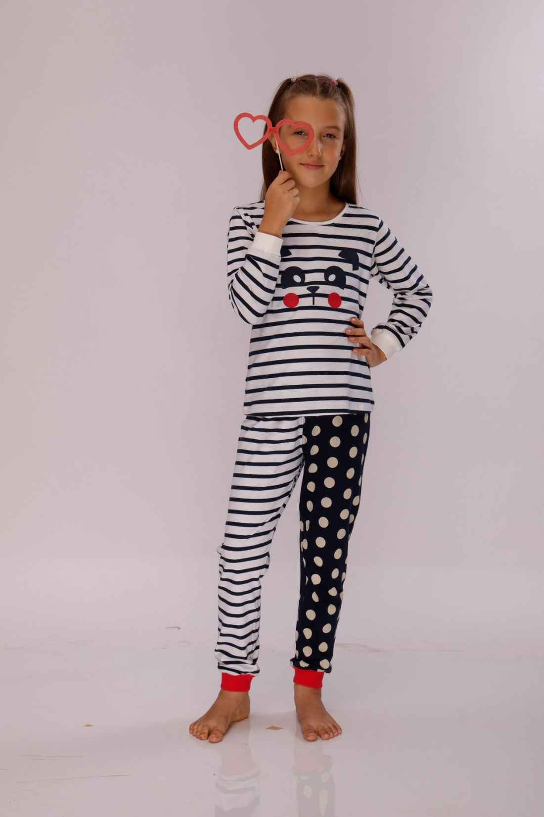 Polka Dot Stripes Cozy Nightsuits Top Pajama Set For Girls
