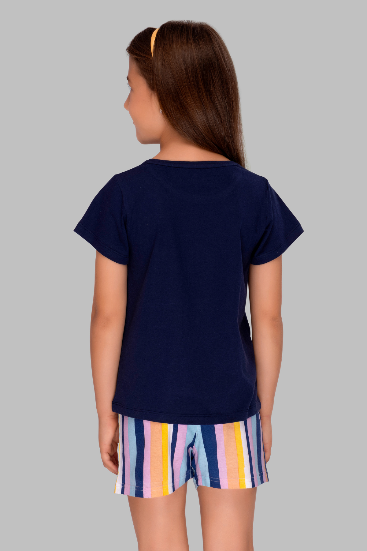 Navy Blue Striped Shorts Set For Girls