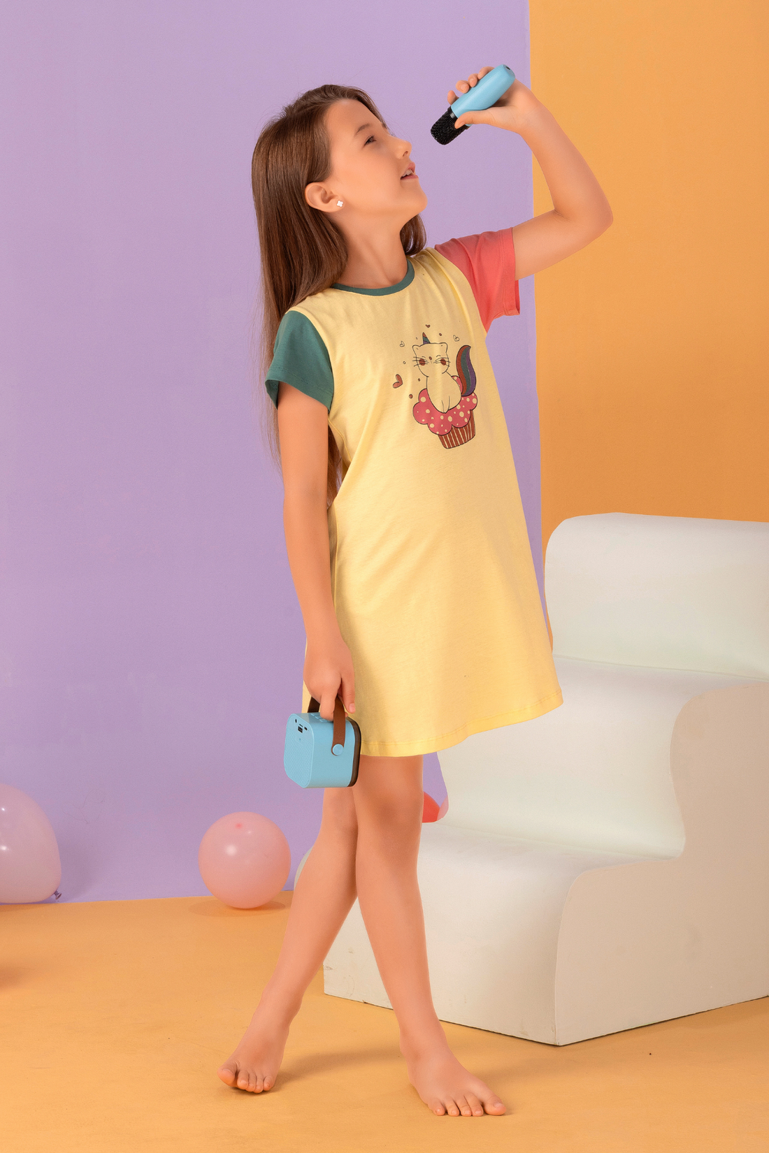 Pretty Kitty Yellow Lounge Frock For Girls