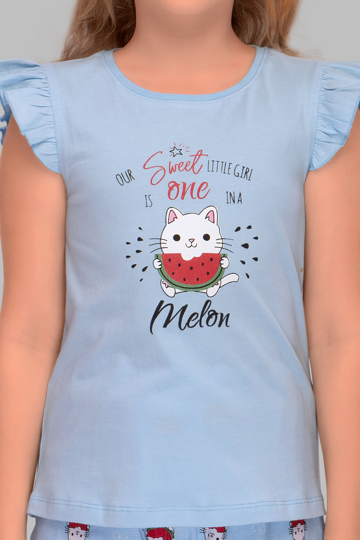 Kitty Watermelon Treat Top Pajama Set For Girls