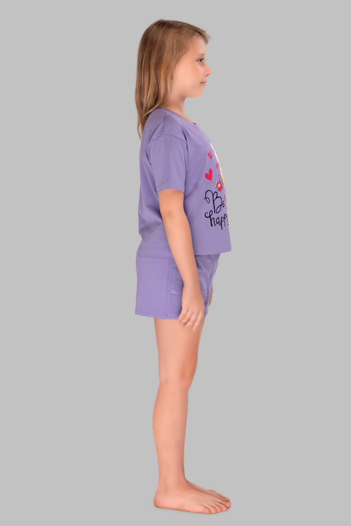 Purple Giraffe Happy Shorts Set For Girls
