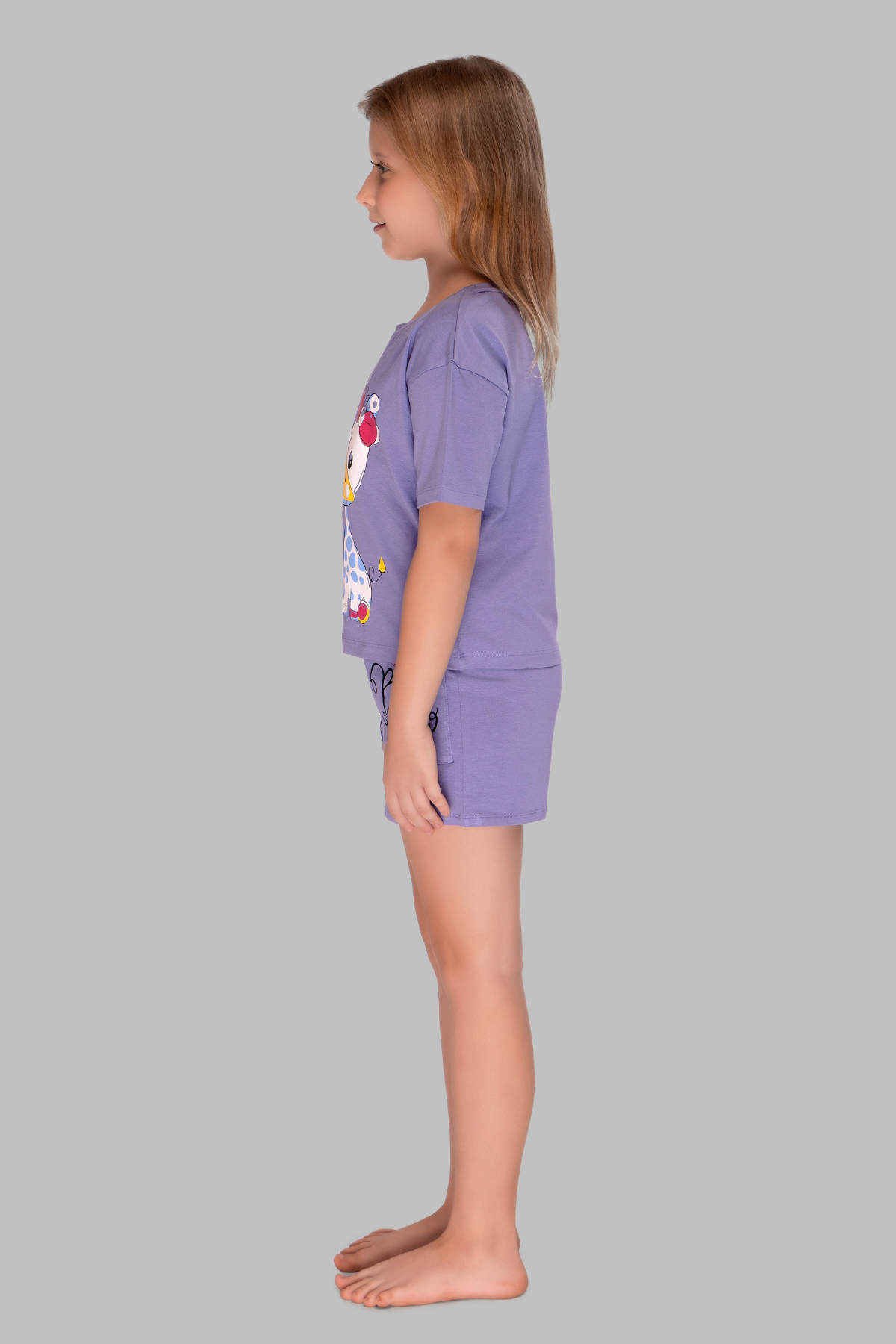 Purple Giraffe Happy Shorts Set For Girls