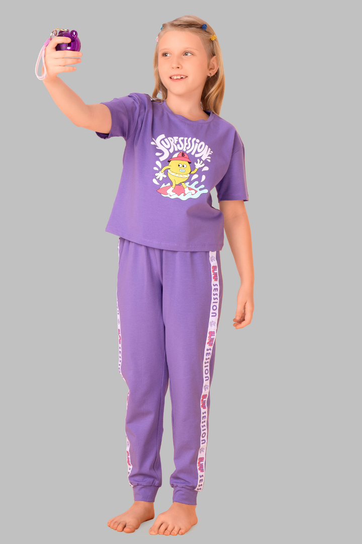 Dreamy Lavender Co-Ord Night Suit for Girls – Cozy Cotton Jogger Set 25017
