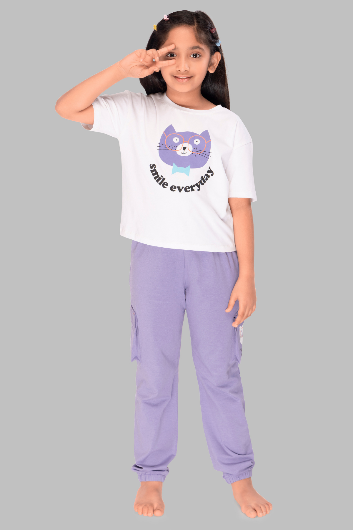 Lavender Dream: Smile Everyday Girls' Jogger Night Suit JG 25020