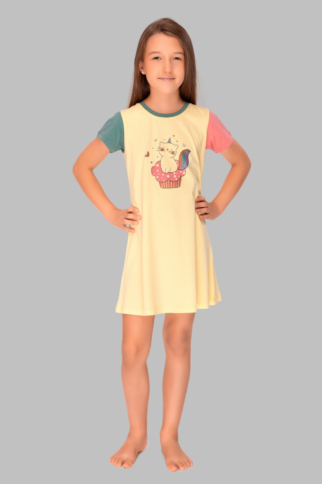 Pretty Kitty Yellow Lounge Frock For Girls