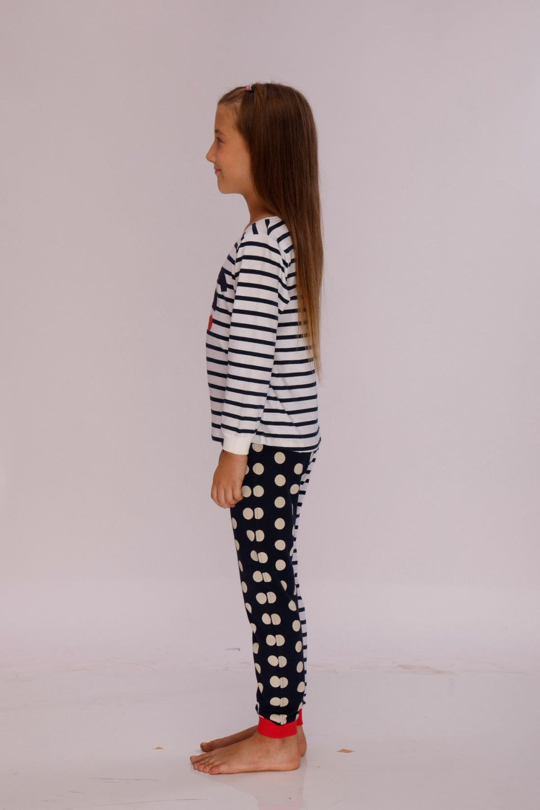 Polka Dot Stripes Cozy Nightsuits Top Pajama Set For Girls