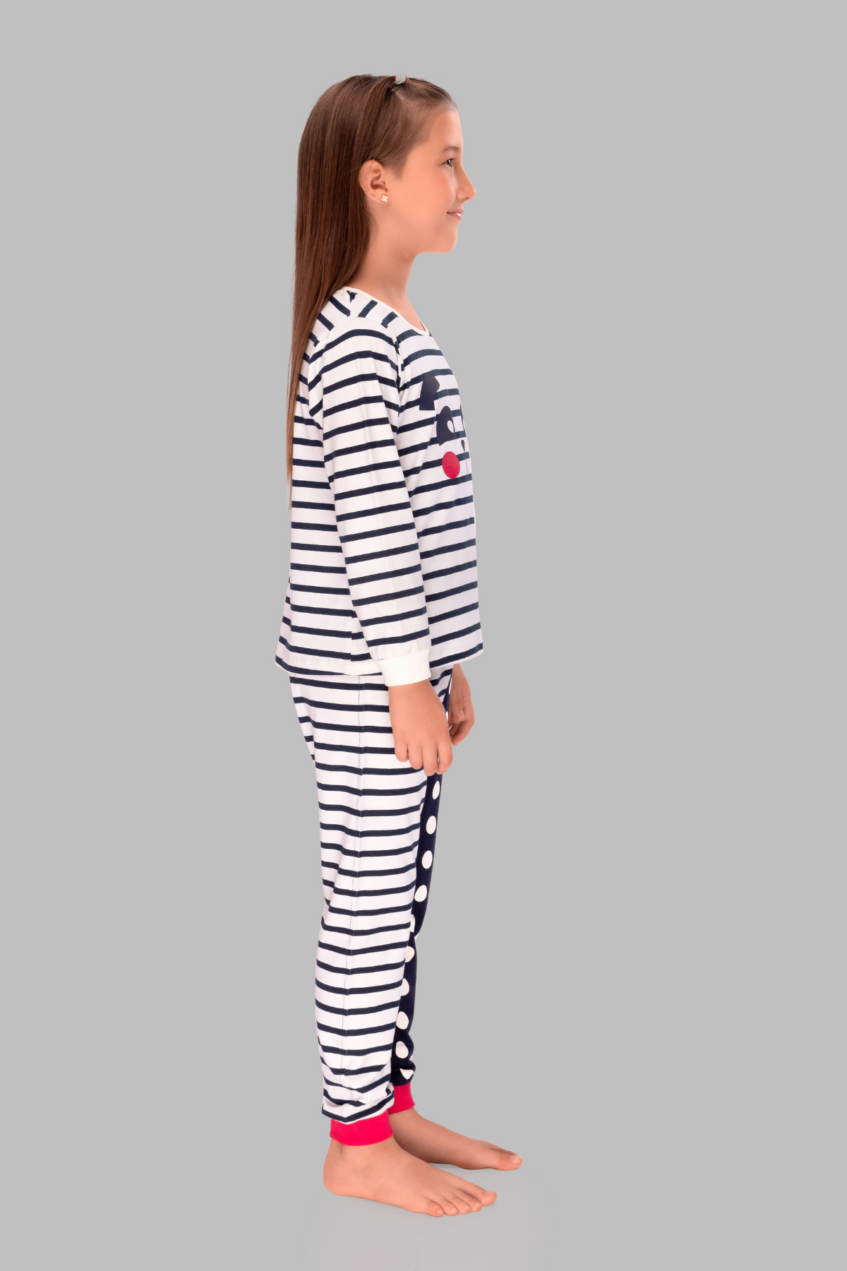 Polka Dot Stripes Cozy Nightsuits Top Pajama Set For Girls