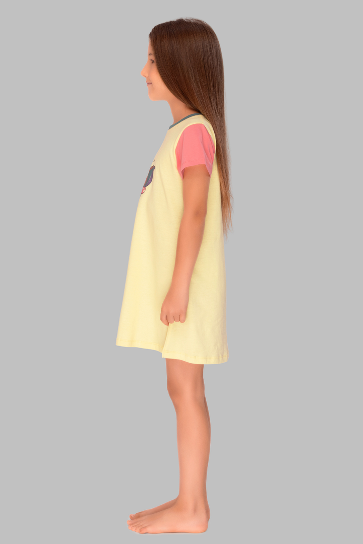 Pretty Kitty Yellow Lounge Frock For Girls