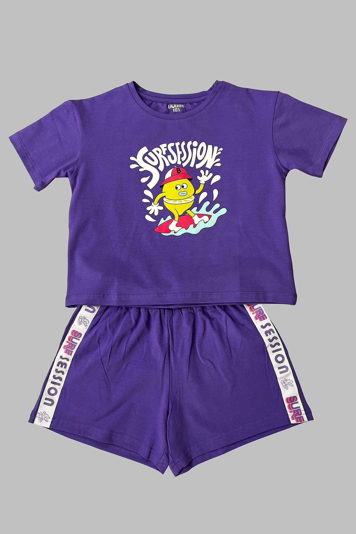 Purple Printed Shorts Set For Girls