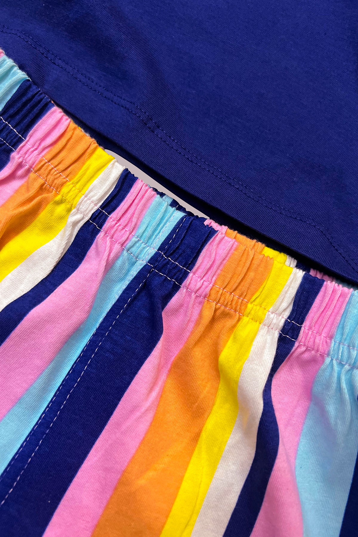 Navy Blue Striped Shorts Set For Girls SH 25037