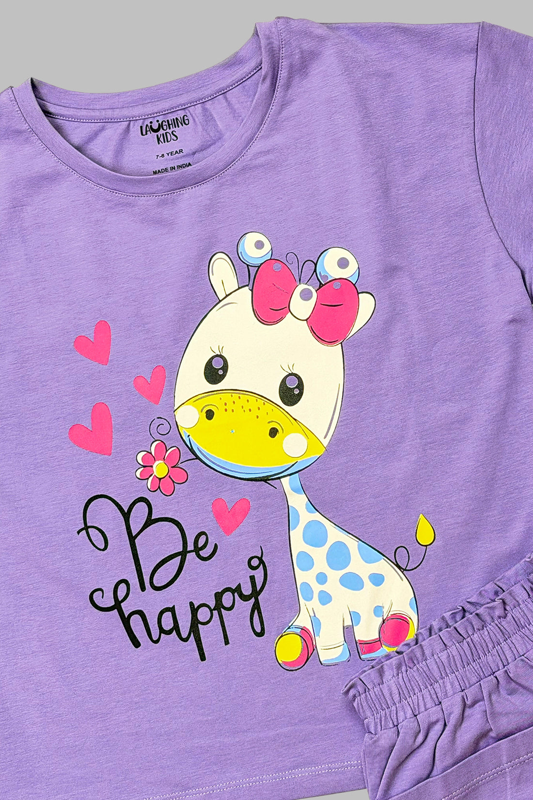 Purple Giraffe Happy Shorts Set For Girls SH 25047