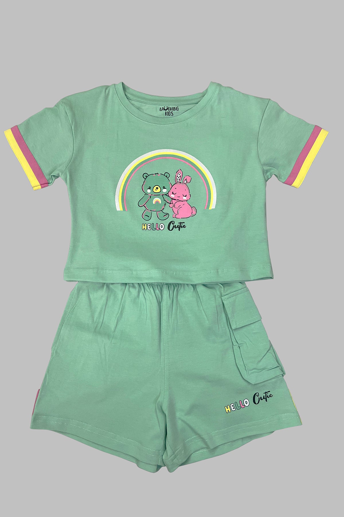 Teal Bunny and Teddy Shorts Set For Girls SH 25049