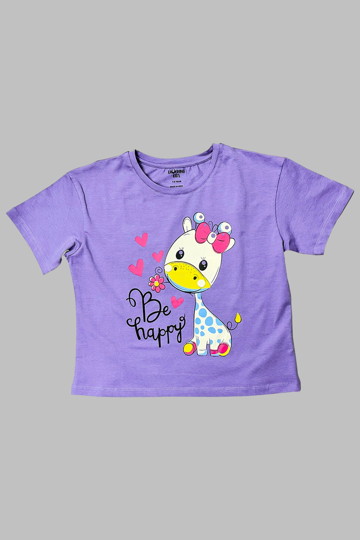 Purple Giraffe Happy Shorts Set For Girls