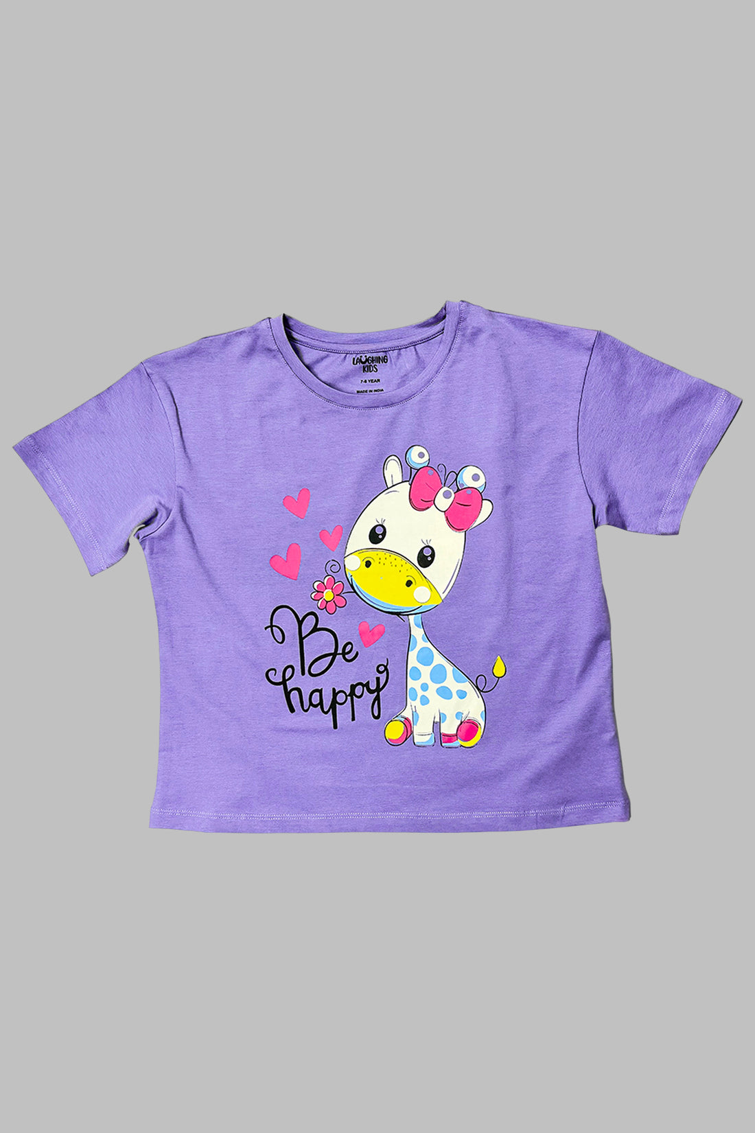 Purple Giraffe Happy Shorts Set For Girls