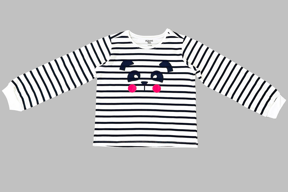 Polka Dot Stripes Cozy Nightsuits Top Pajama Set For Girls