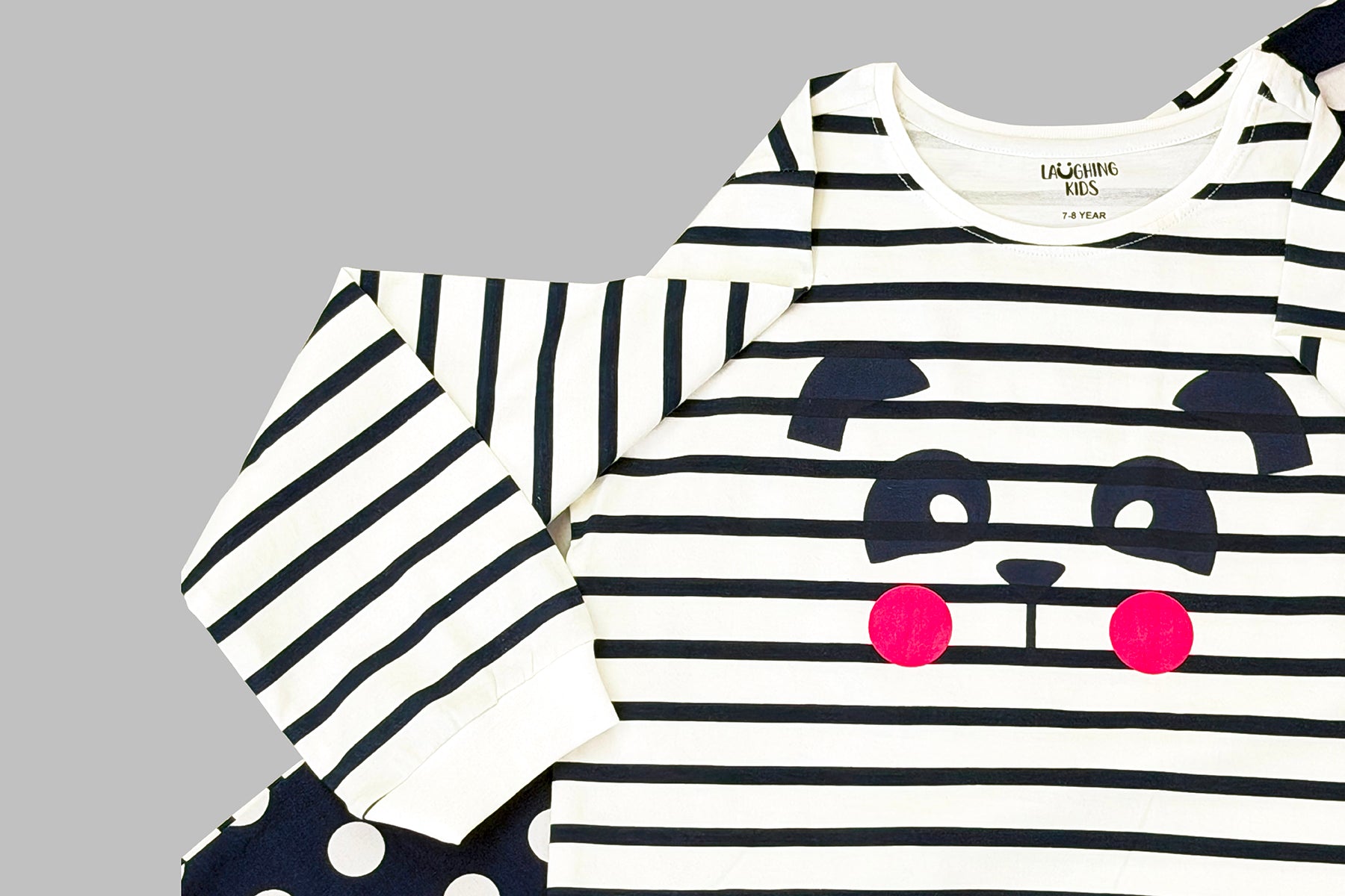 Polka Dot Stripes Cozy Nightsuits Top Pajama Set For Girls