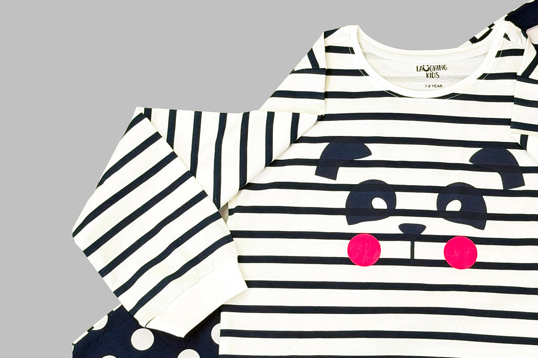 Polka Dot Stripes Cozy Nightsuits Top Pajama Set For Girls