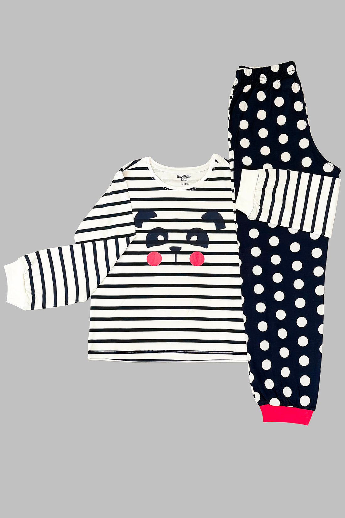 Polka Dot Stripes Cozy Nightsuits Top Pajama Set For Girls CZ 25025