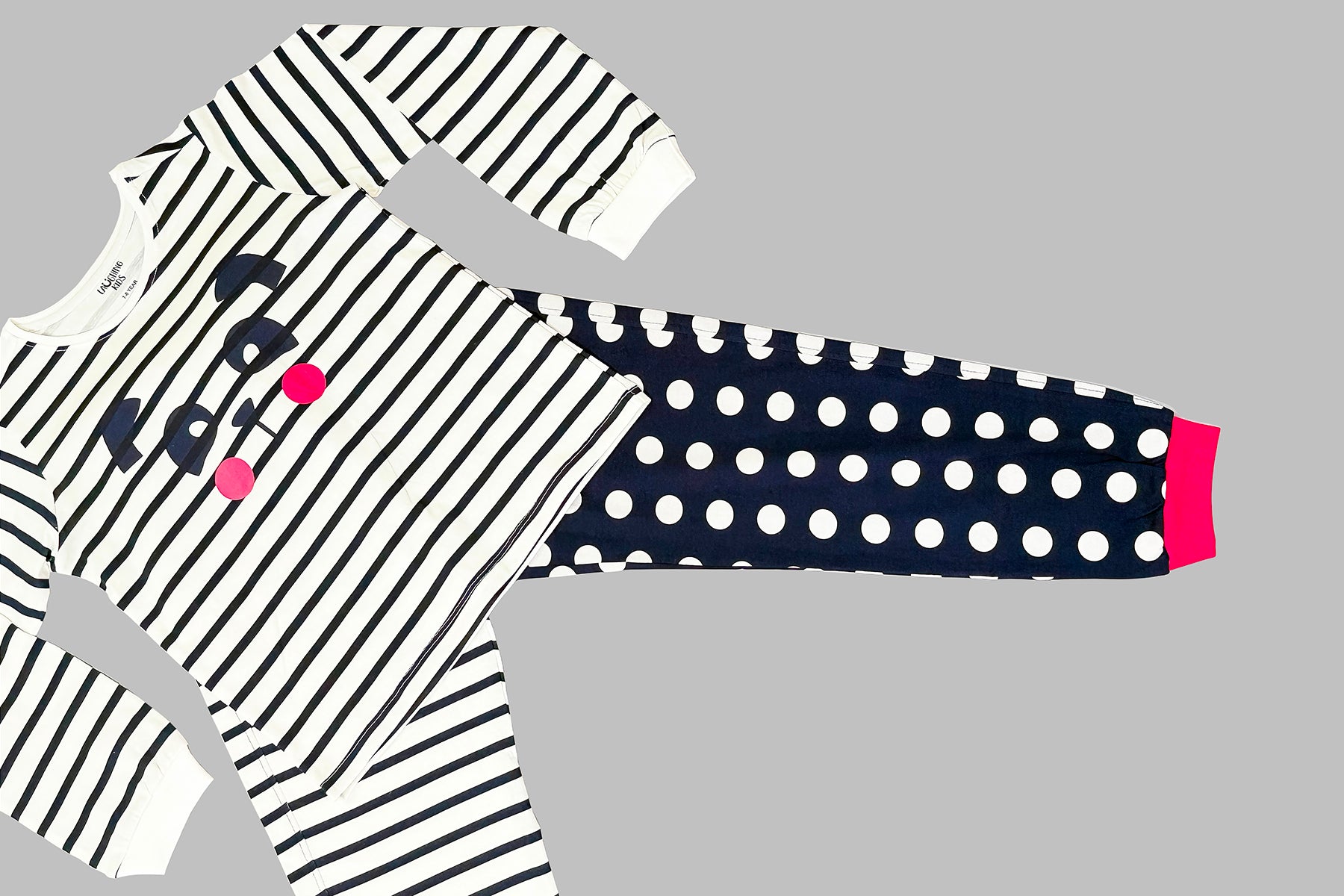 Polka Dot Stripes Cozy Nightsuits Top Pajama Set For Girls