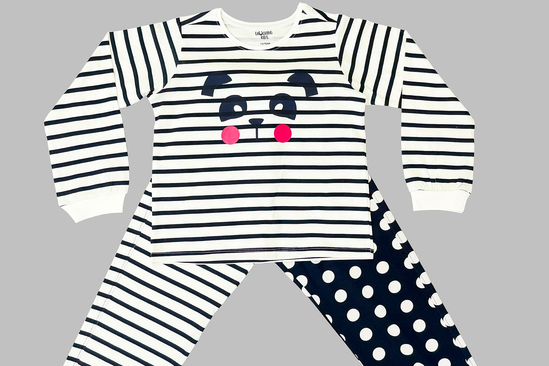 Polka Dot Stripes Cozy Nightsuits Top Pajama Set For Girls