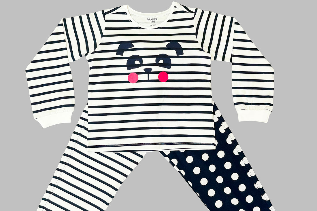 Polka Dot Stripes Cozy Nightsuits Top Pajama Set For Girls CZ 25025