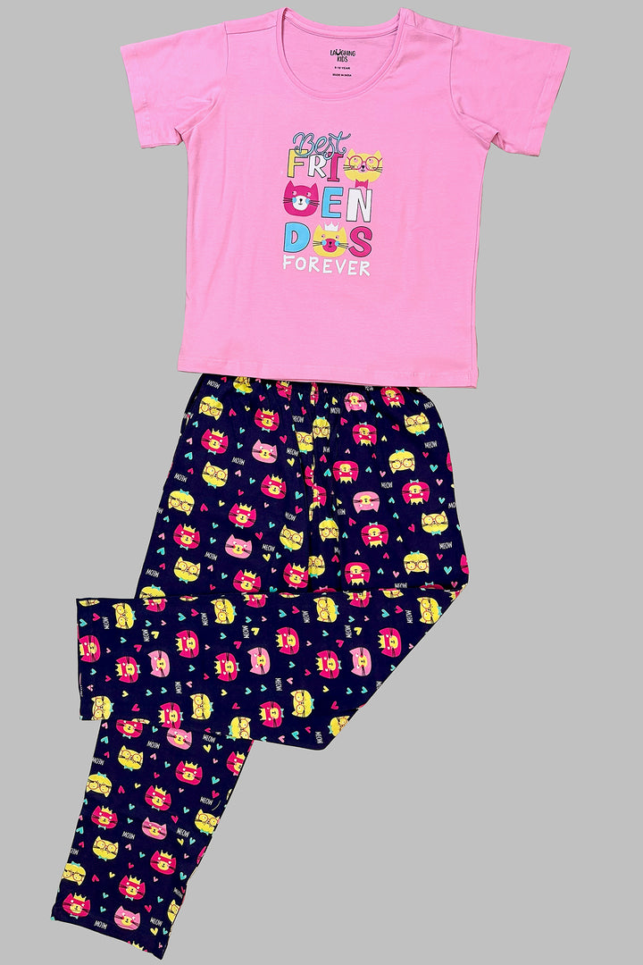 Pink & Navy "Best Friends Forever" Pajama Set For Girls