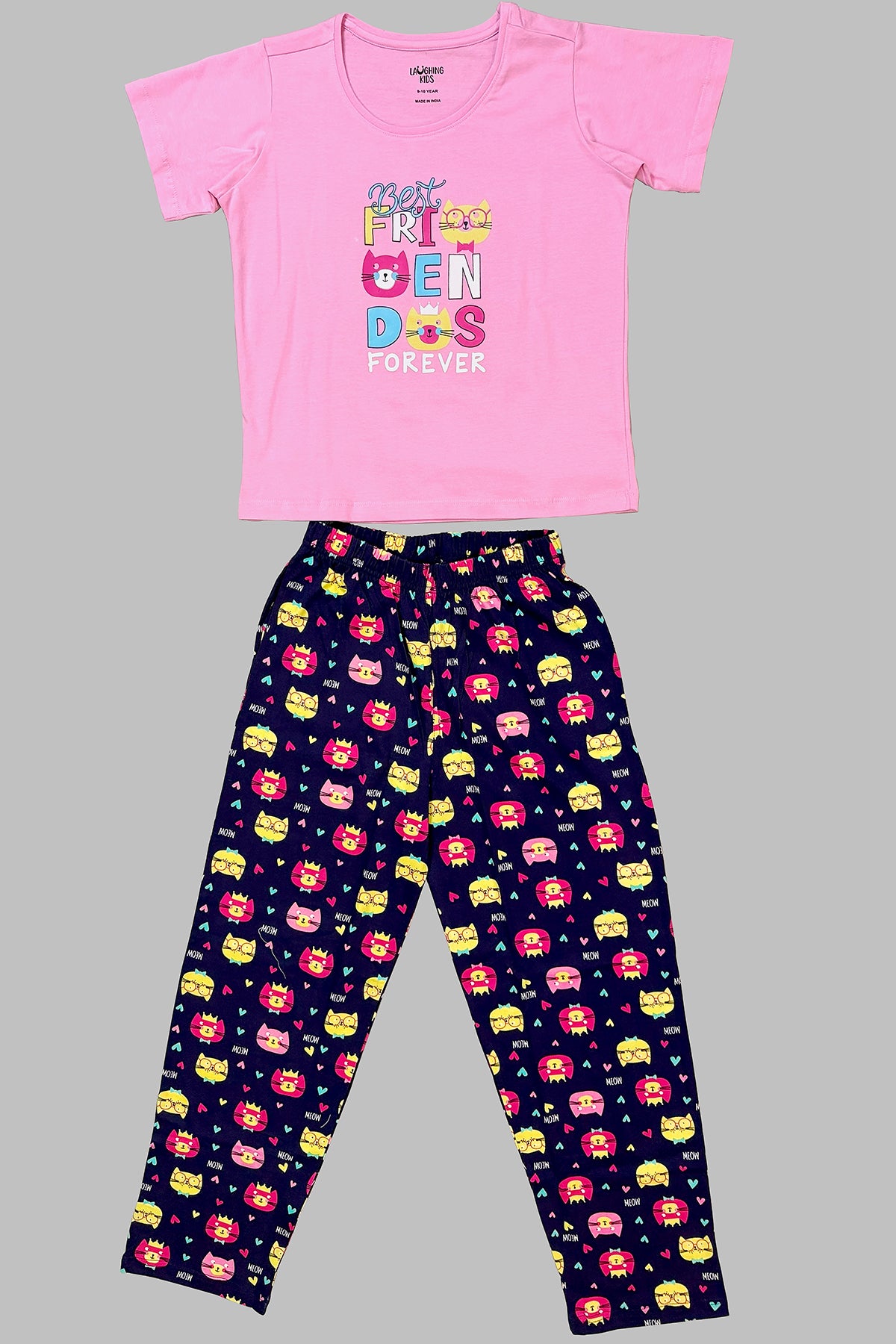 Pink & Navy "Best Friends Forever" Pajama Set For Girls