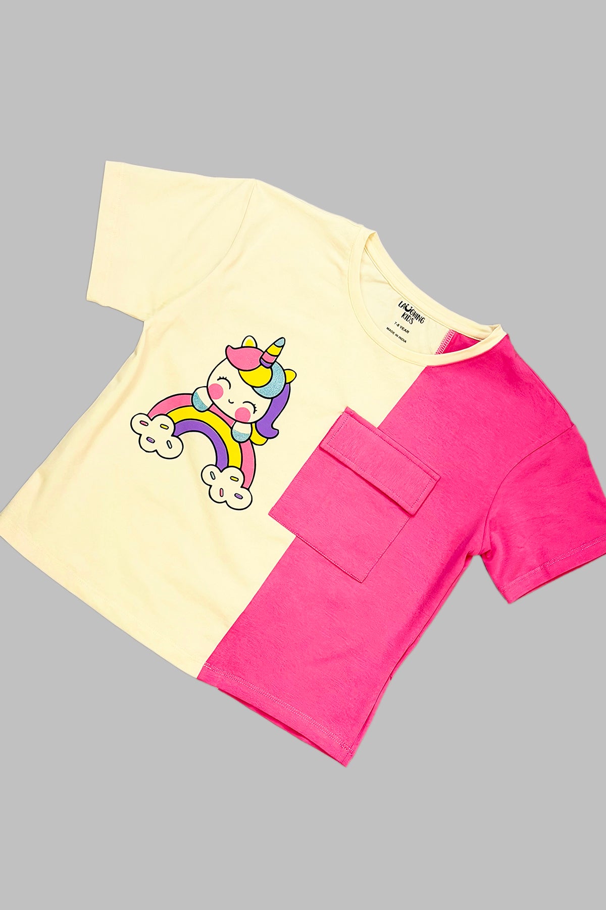 Unicorn Print Colour Block Top And Joggers Sets