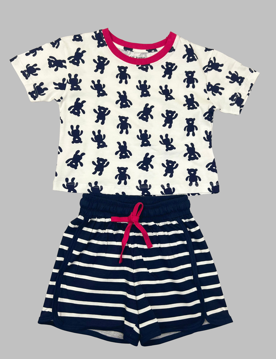 Navy Blue Striped Shorts Set For Girls