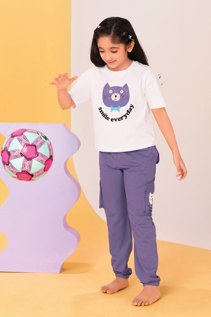 Lavender Dream: Smile Everyday Girls' Jogger Night Suit