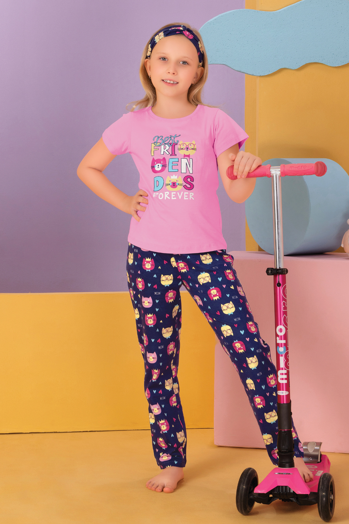 Pink & Navy "Best Friends Forever" Pajama Set For Girls
