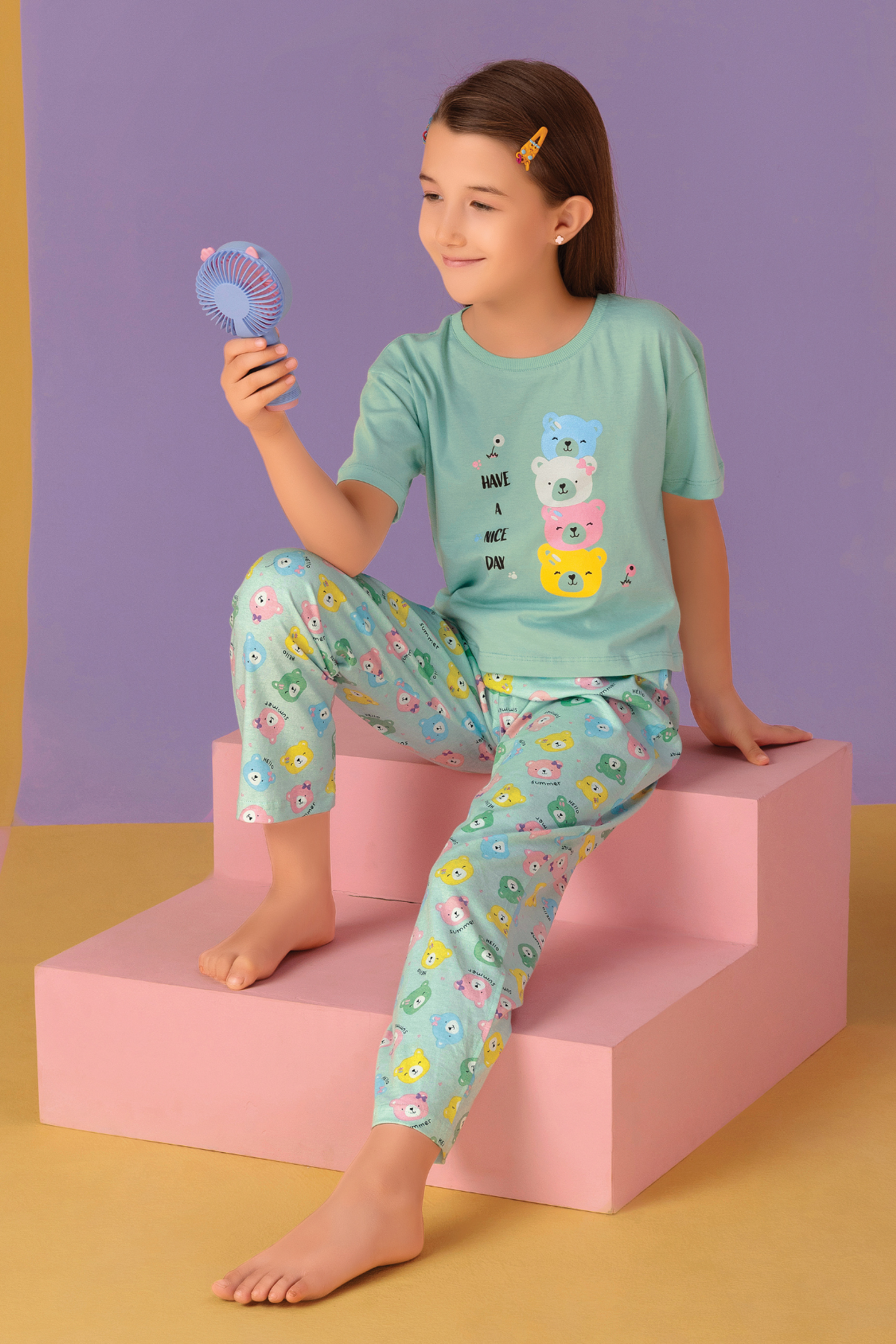 Teddy Dreams Top Pajama Set For Girls